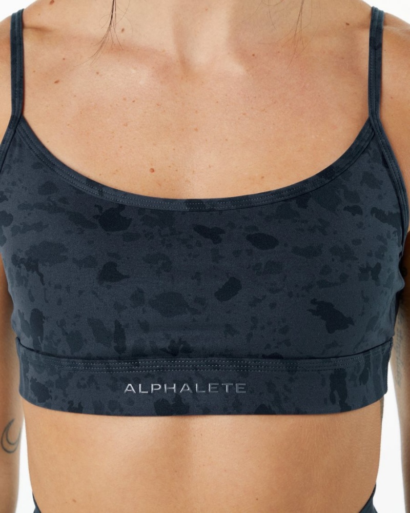 Women's Alphalete Surface Limitless Bra Sports Bra Pebble Print Whale Blue | 0938-ZGESC