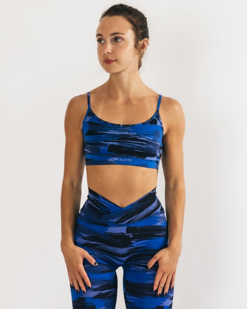 Women's Alphalete Surface Limitless Bra Sports Bra Electric Blue Canvas Camo | 2397-BDOZT