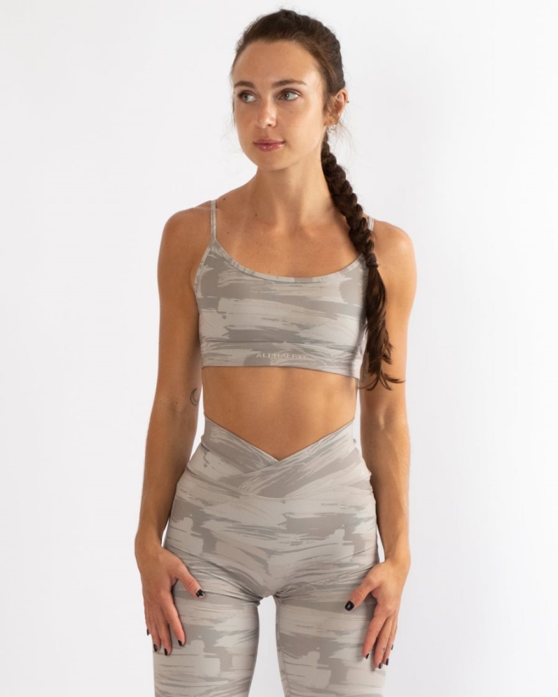 Women's Alphalete Surface Limitless Bra Sports Bra Desert Canvas Camo | 7210-ZPWXQ