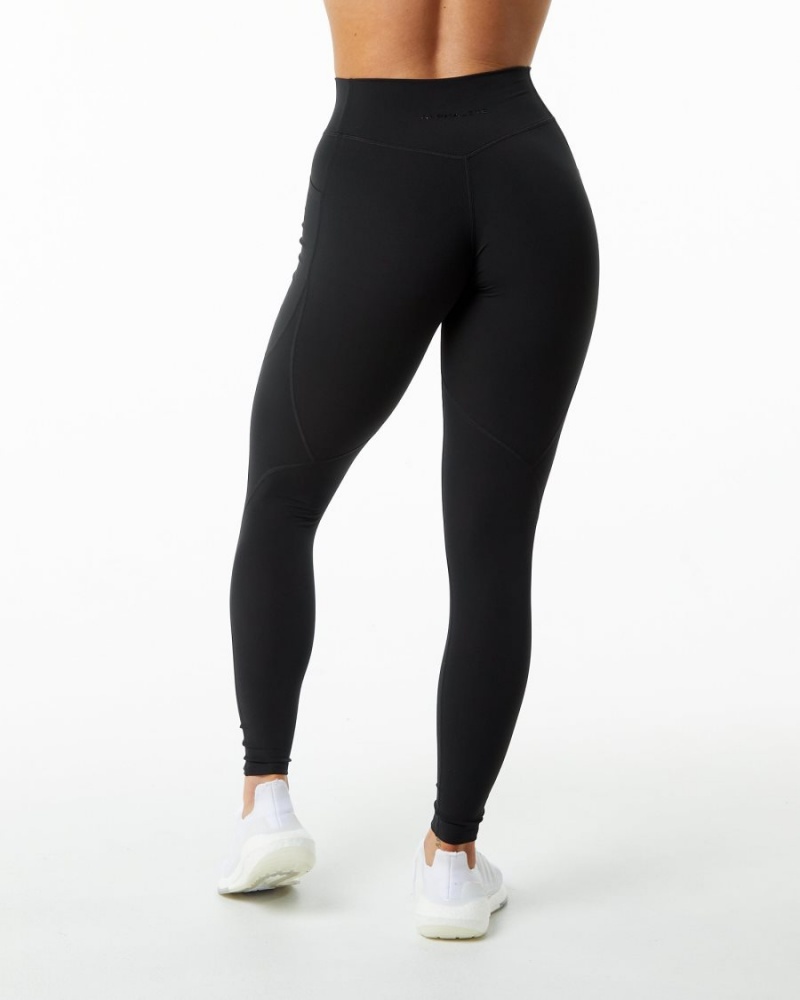 Women's Alphalete Surface Pocket Legging 29" Leggings Black | 2156-EPIYB