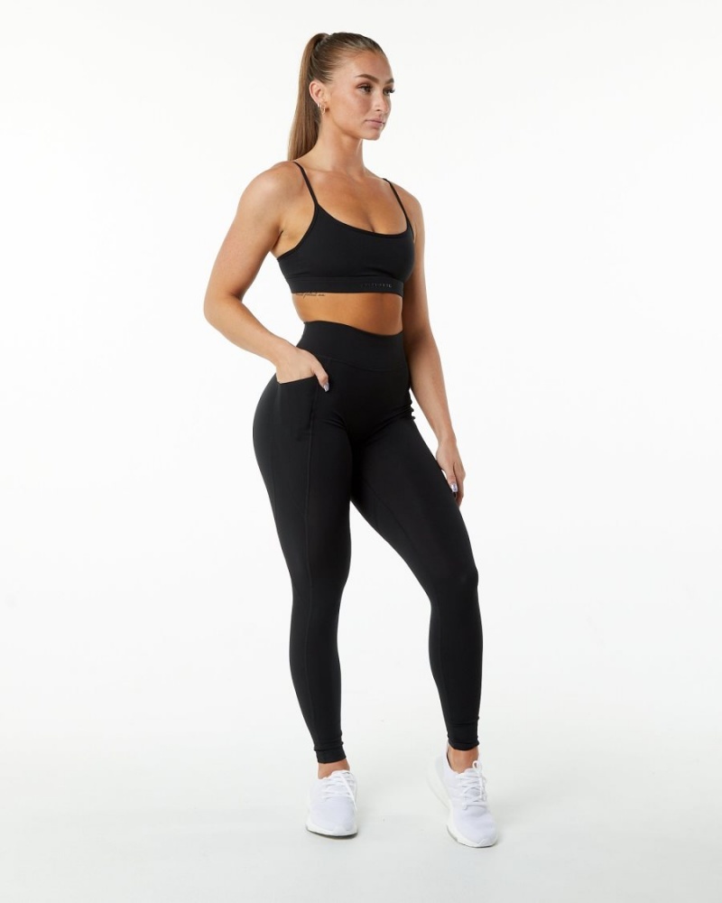 Women's Alphalete Surface Pocket Legging 29" Leggings Black | 2156-EPIYB