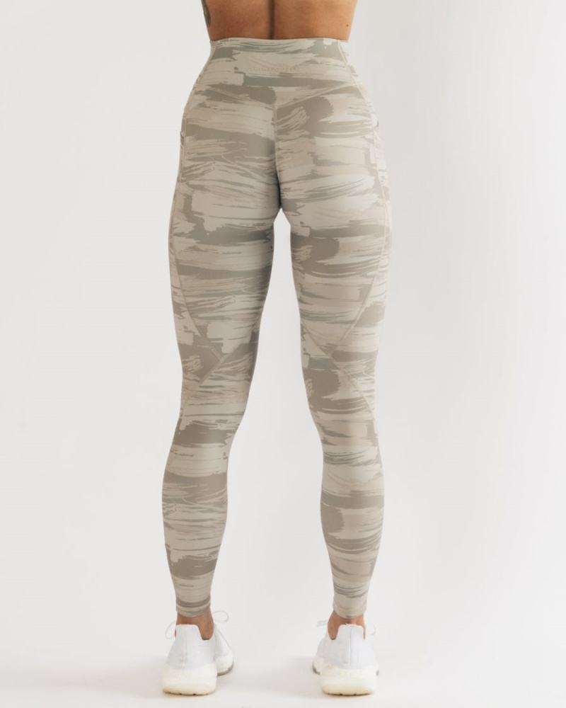 Women's Alphalete Surface Pocket Legging Leggings Desert Canvas Camo | 8369-IQDYS