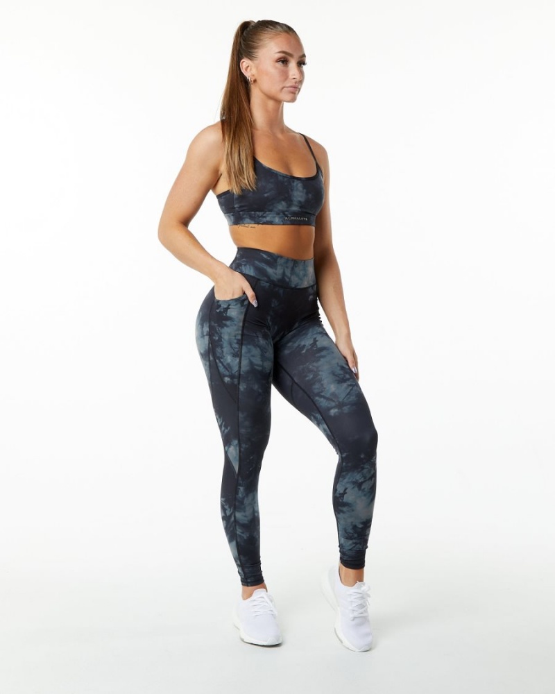 Women's Alphalete Surface Pocket Legging 29" Leggings Black Oil Stain | 1570-CBJYM