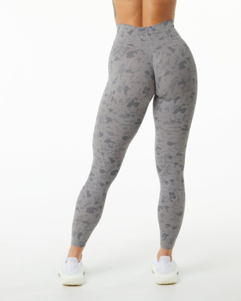 Women's Alphalete Surface Power Legging Leggings Pebble Print Stone Grey | 0324-LFZXB