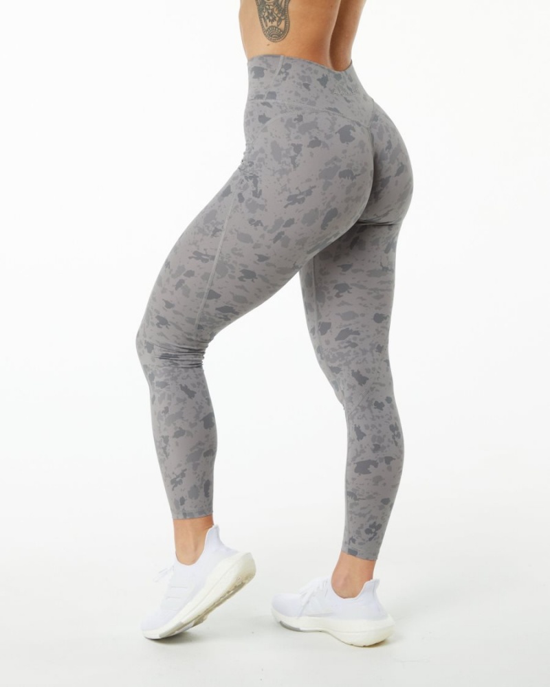 Women's Alphalete Surface Power Legging Leggings Pebble Print Stone Grey | 0324-LFZXB