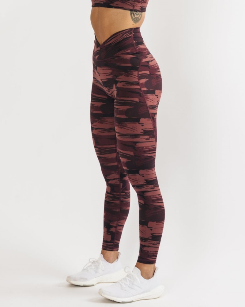 Women's Alphalete Surface Power Legging Leggings Burgundy Canvas Camo | 6897-TZQMX