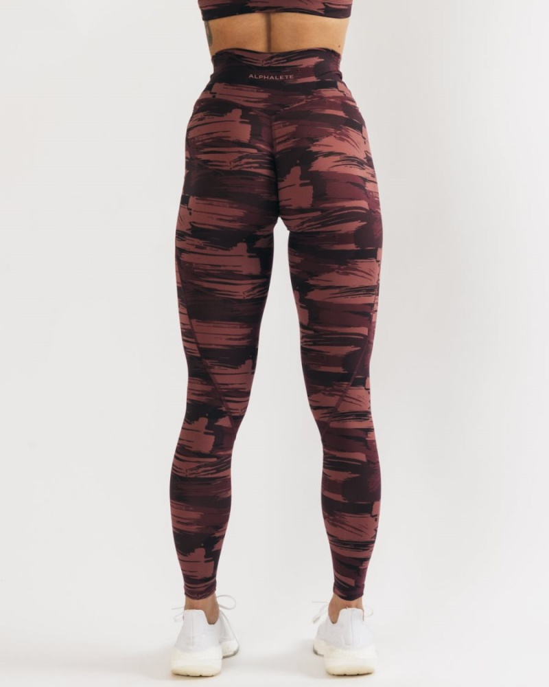 Women's Alphalete Surface Power Legging Leggings Burgundy Canvas Camo | 6897-TZQMX