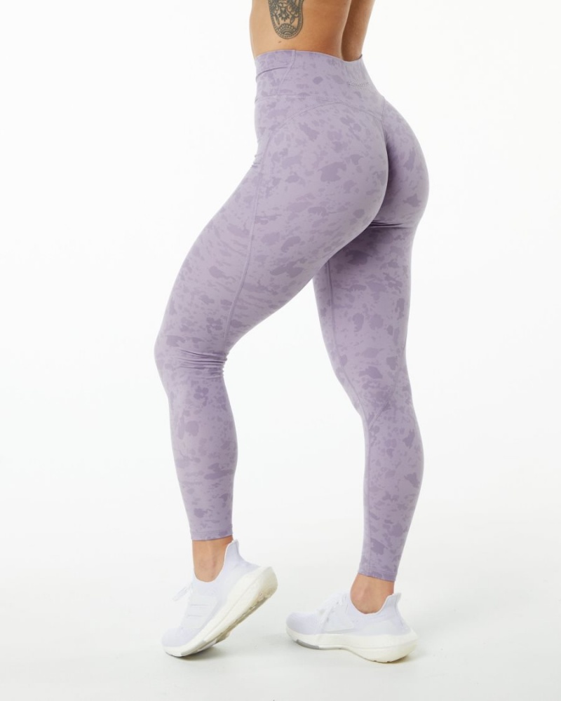 Women's Alphalete Surface Power Legging Leggings Pebble Print Misty Lilac | 5026-QXDGL