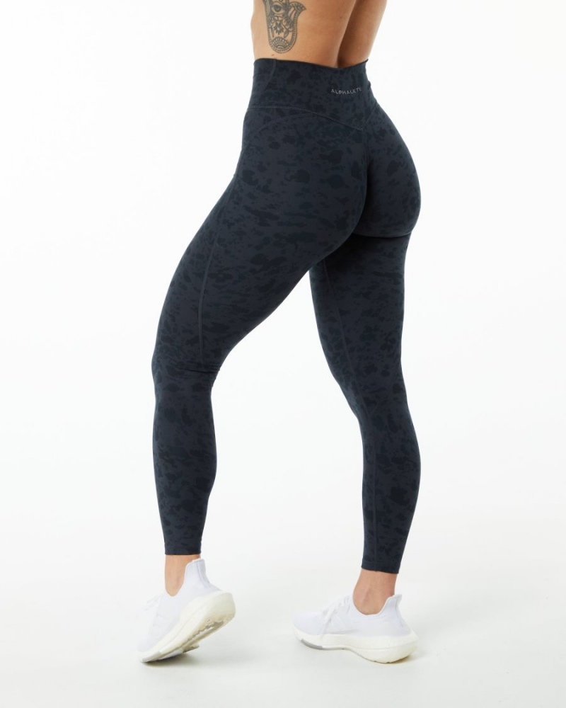 Women's Alphalete Surface Power Legging Leggings Pebble Print Black | 5106-BKXPW