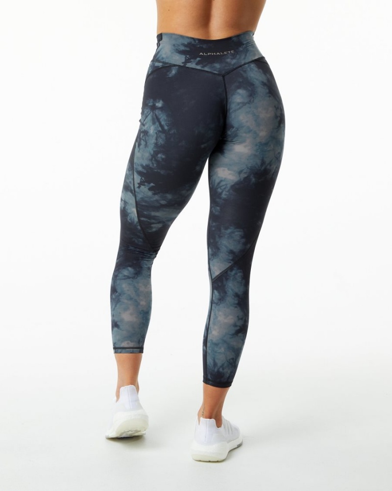 Women's Alphalete Surface Power Legging Leggings Black Oil Stain | 0314-ZFCAE