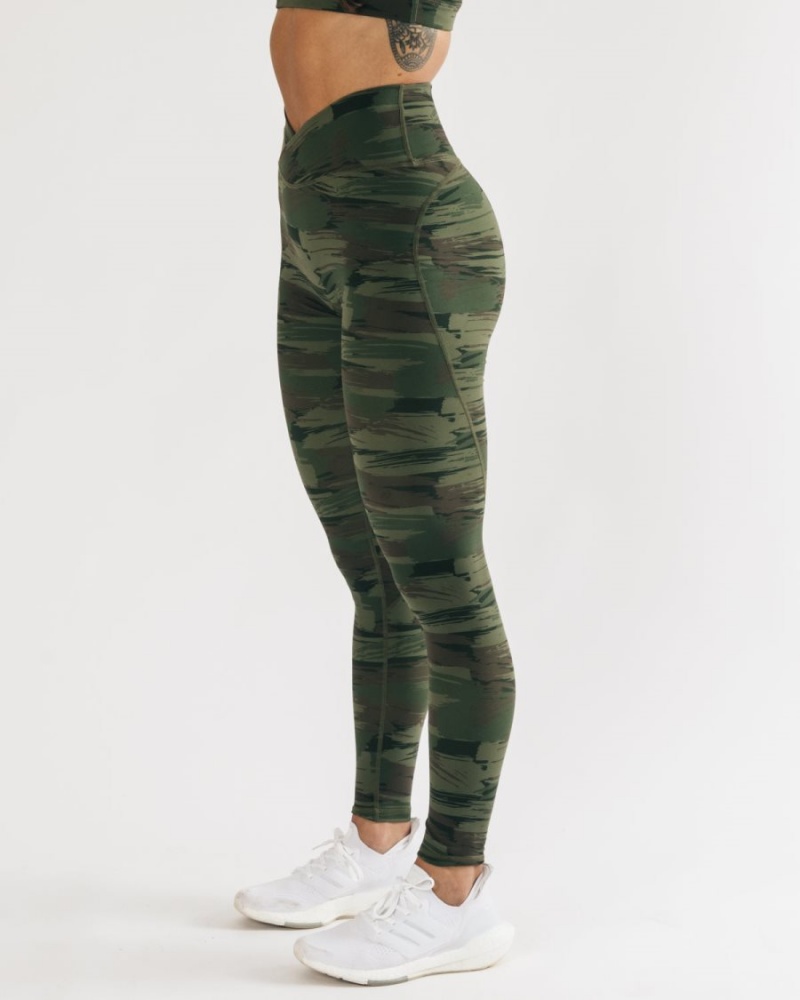 Women's Alphalete Surface Power Legging Leggings Olive Canvas Camo | 3291-UTGDV