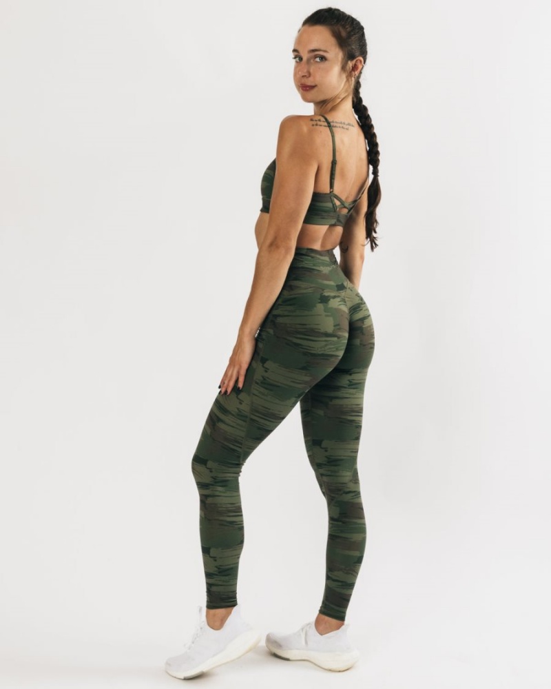 Women's Alphalete Surface Power Legging Leggings Olive Canvas Camo | 3291-UTGDV