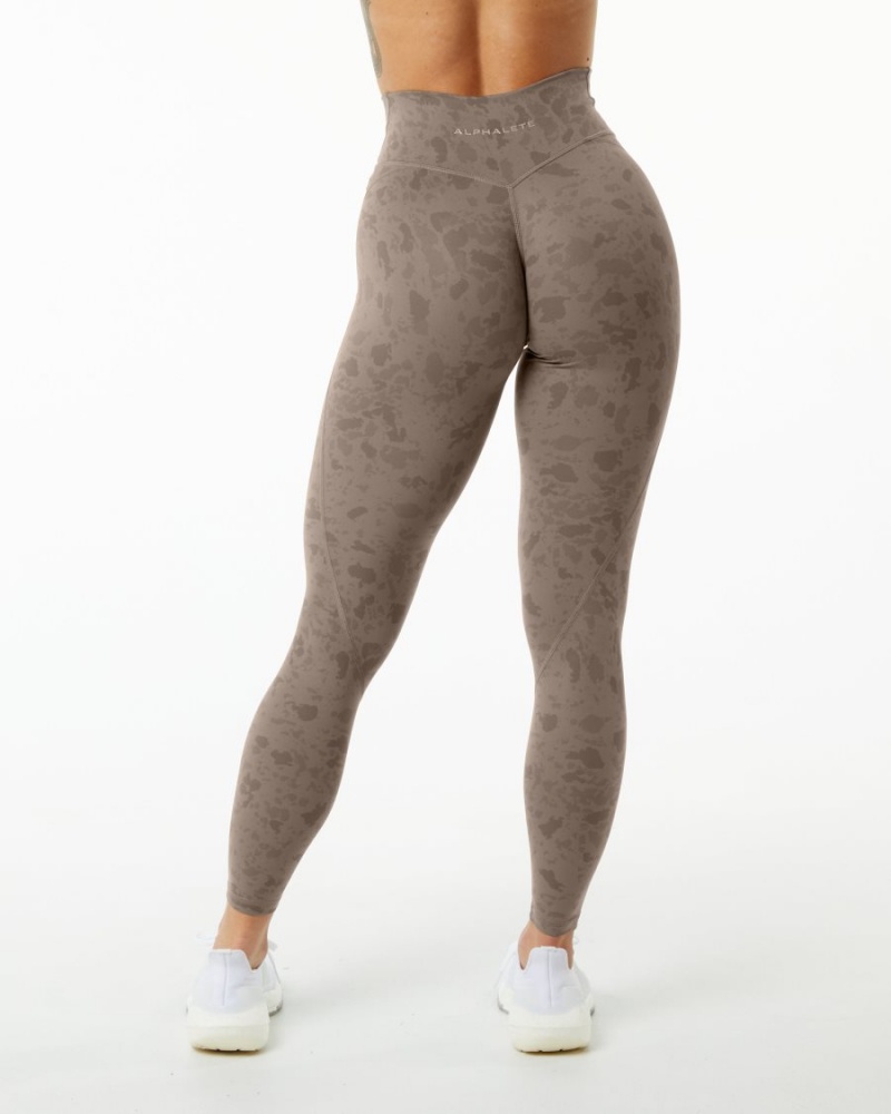 Women's Alphalete Surface Power Legging Leggings Pebble Print Mocha | 6914-BQTGK