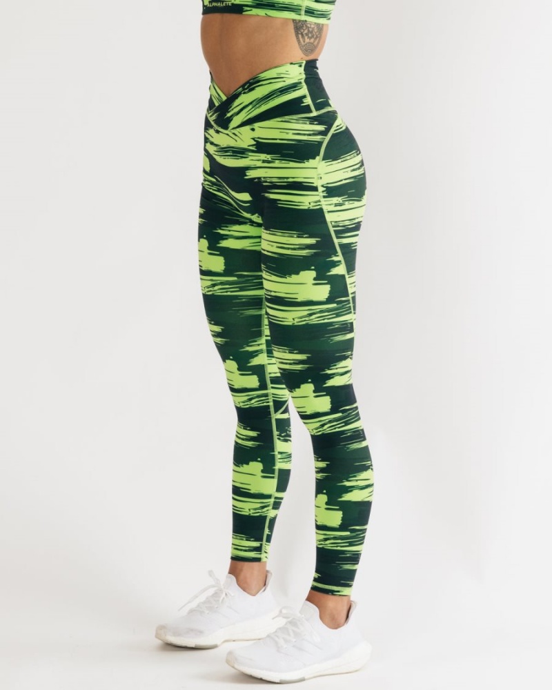 Women's Alphalete Surface Power Legging Leggings Volt Canvas Camo | 2980-QKCXF