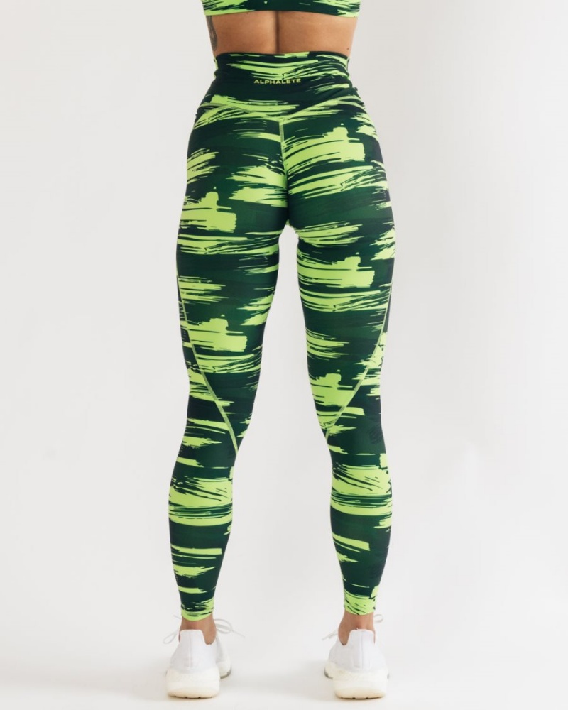 Women's Alphalete Surface Power Legging Leggings Volt Canvas Camo | 2980-QKCXF