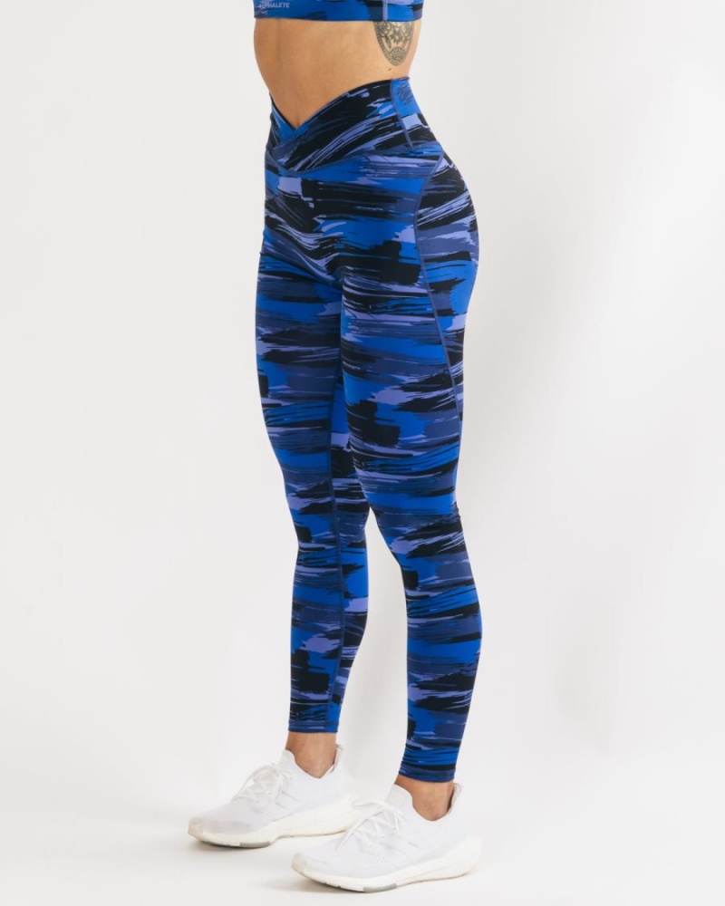 Women's Alphalete Surface Power Legging Leggings Electric Blue Canvas Camo | 0614-RHGTD