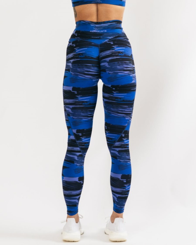 Women's Alphalete Surface Power Legging Leggings Electric Blue Canvas Camo | 0614-RHGTD