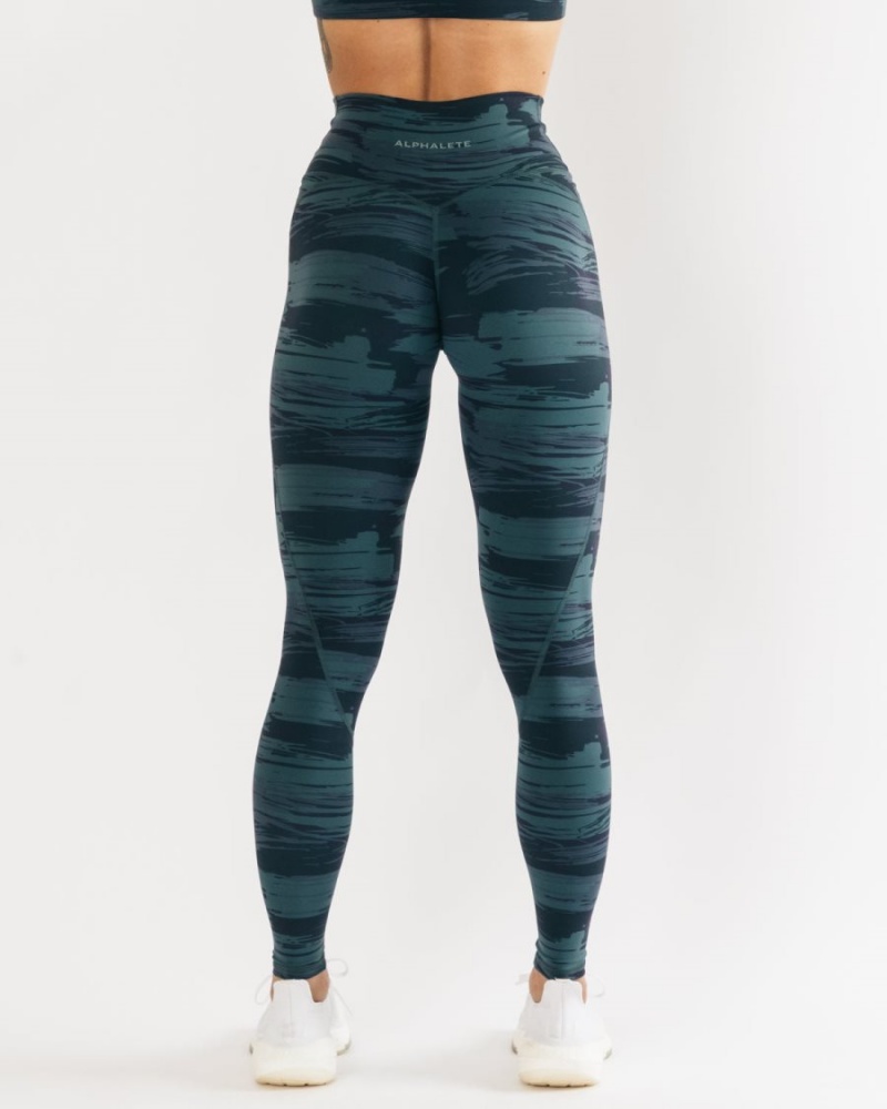 Women's Alphalete Surface Power Legging Leggings Blue Canvas Camo | 7961-LMQFR