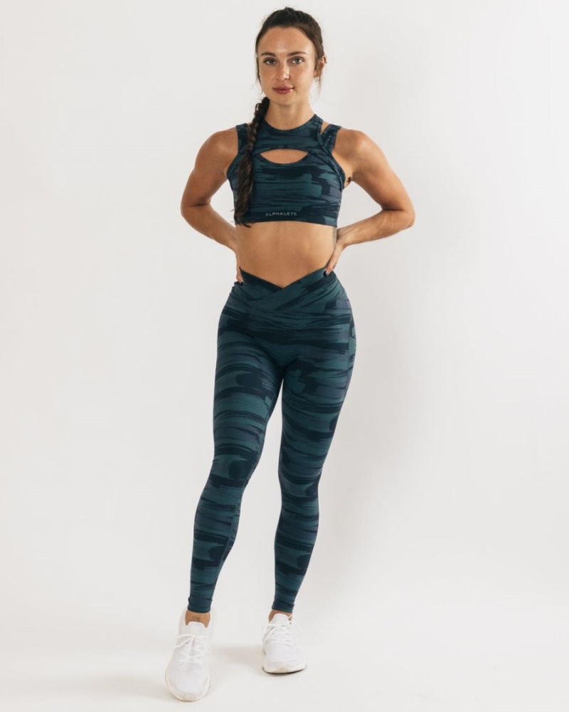 Women's Alphalete Surface Power Legging Leggings Blue Canvas Camo | 7961-LMQFR