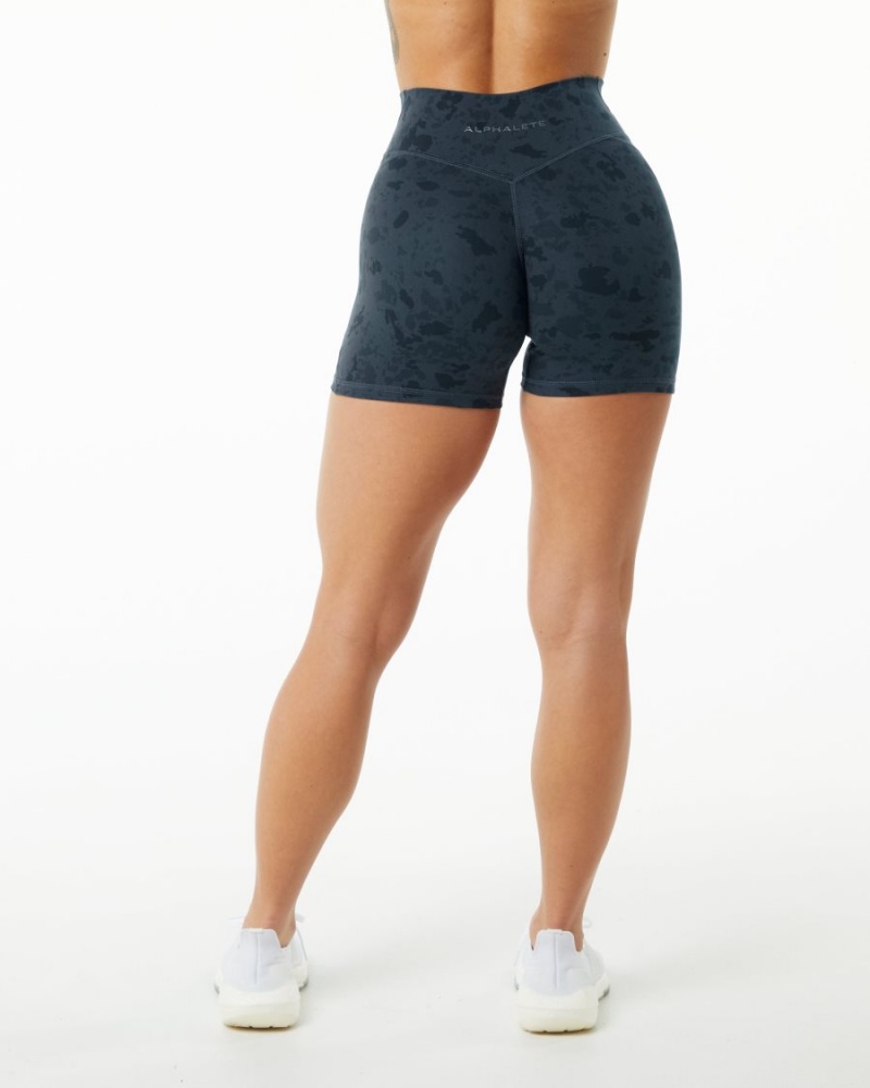 Women's Alphalete Surface Power Short 5" Shorts Pebble Print Whale Blue | 9678-QSVFB