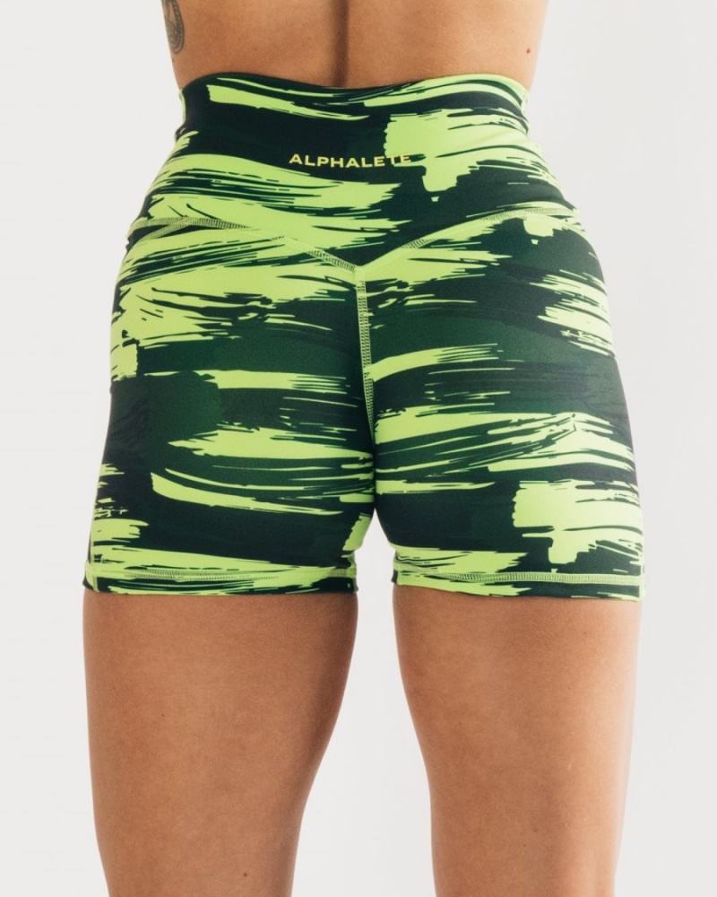 Women's Alphalete Surface Power Short 5" Shorts Volt Canvas Camo | 7948-YHCWL