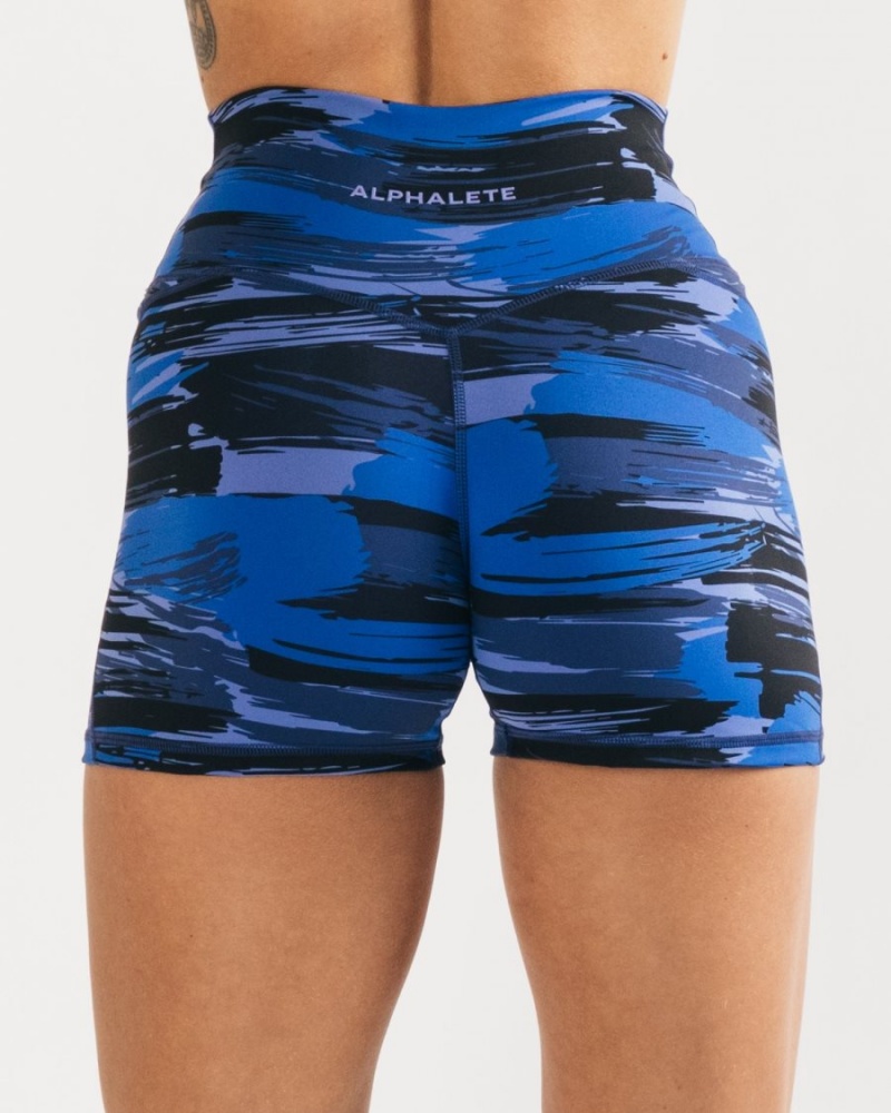 Women's Alphalete Surface Power Short 5" Shorts Electric Blue Canvas Camo | 0389-EQFOB