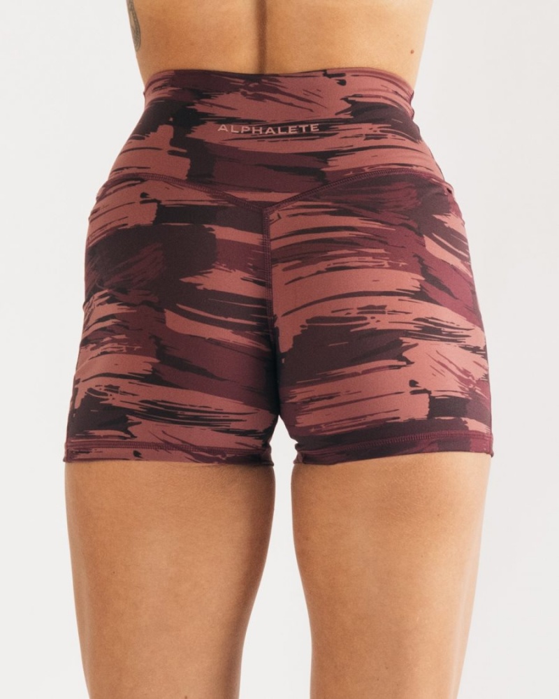 Women's Alphalete Surface Power Short 5" Shorts Burgundy Canvas Camo | 0512-KJRMD