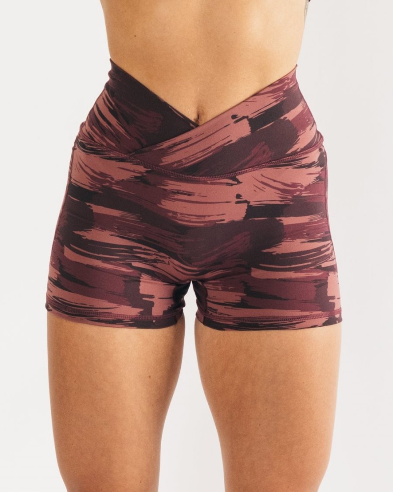 Women\'s Alphalete Surface Power Short 5" Shorts Burgundy Canvas Camo | 0512-KJRMD