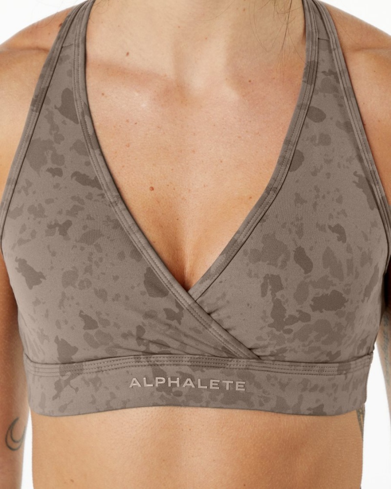 Women's Alphalete Surface Wrap Bra Sports Bra Pebble Print Mocha | 9624-VGDBU