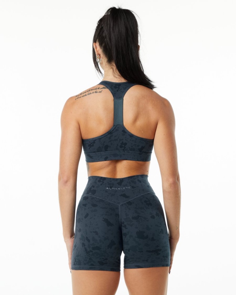 Women's Alphalete Surface Wrap Bra Sports Bra Pebble Print Whale Blue | 3062-GKQSW