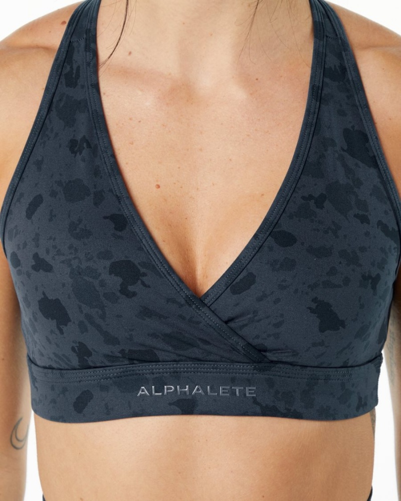 Women's Alphalete Surface Wrap Bra Sports Bra Pebble Print Whale Blue | 3062-GKQSW