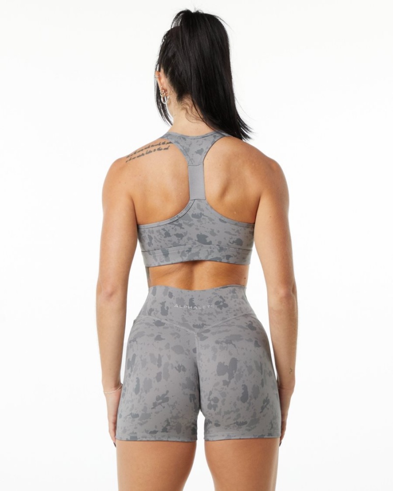 Women's Alphalete Surface Wrap Bra Sports Bra Pebble Print Stone Grey | 8430-YOPDJ