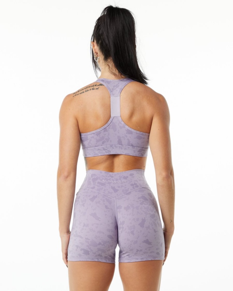 Women's Alphalete Surface Wrap Bra Sports Bra Pebble Print Misty Lilac | 4531-KNPBO