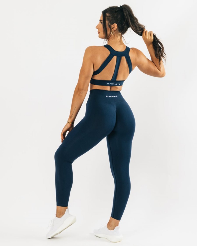 Women's Alphalete Trinity Bra Sports Bra Tuxedo Blue | 8632-ZYHUM