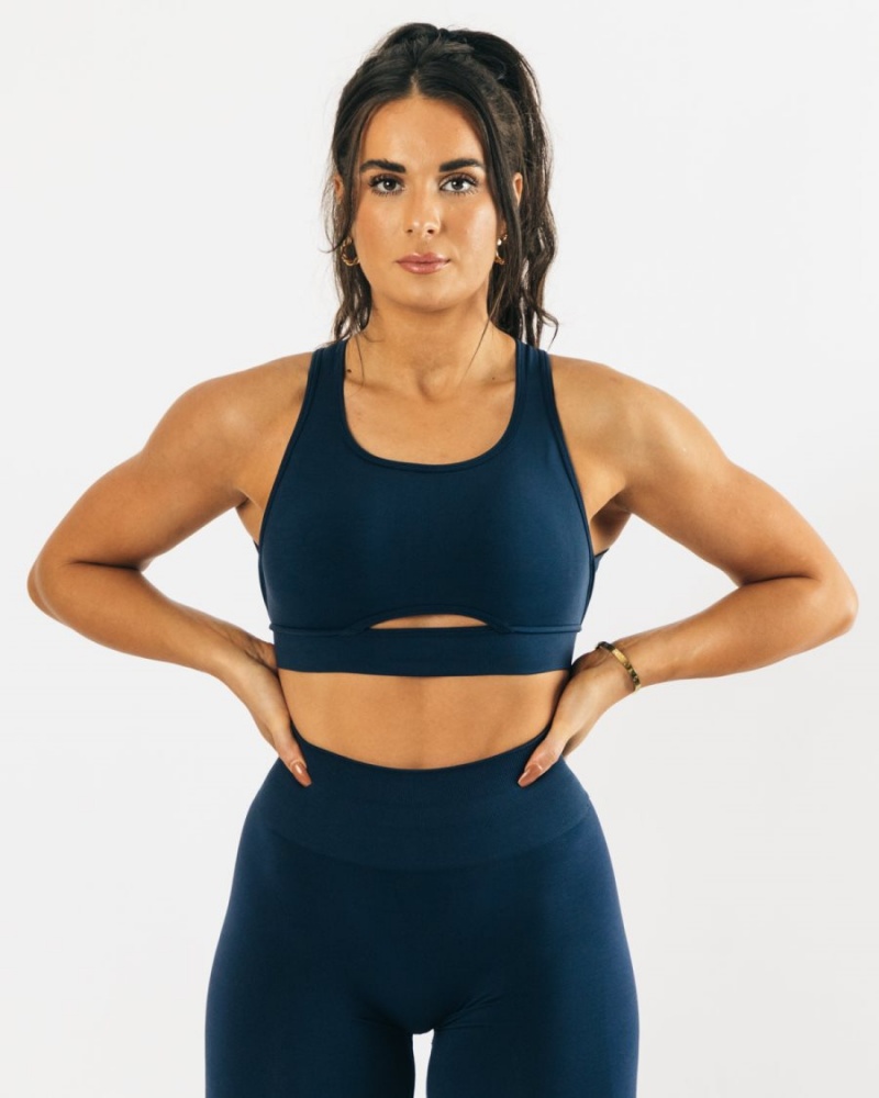 Women\'s Alphalete Trinity Bra Sports Bra Tuxedo Blue | 8632-ZYHUM