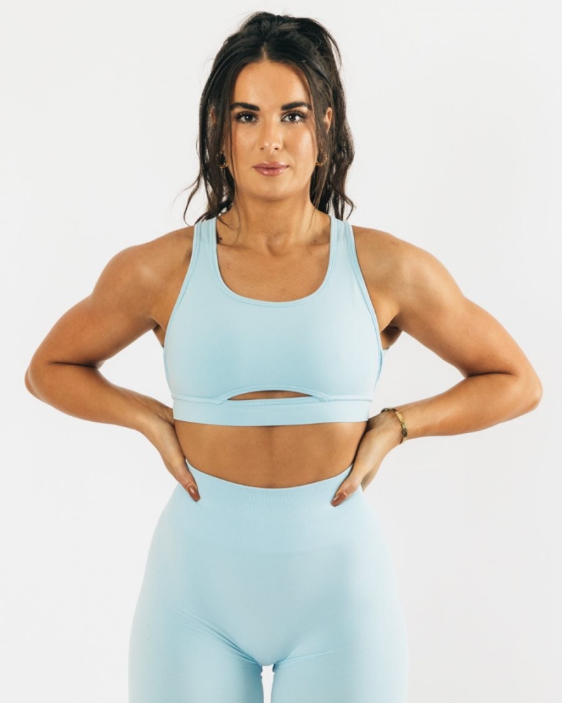 Women\'s Alphalete Trinity Bra Sports Bra Arctic Blue | 8576-AKMHP