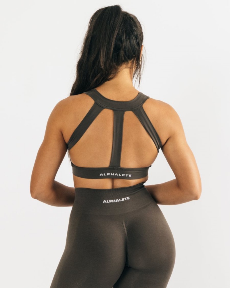 Women's Alphalete Trinity Bra Sports Bra Mocha | 5094-EWTJG