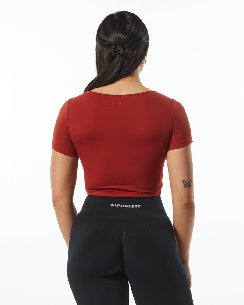 Women's Alphalete Ultrasoft Pinnacle Tee Shirts Cherry | 0589-HRCKV