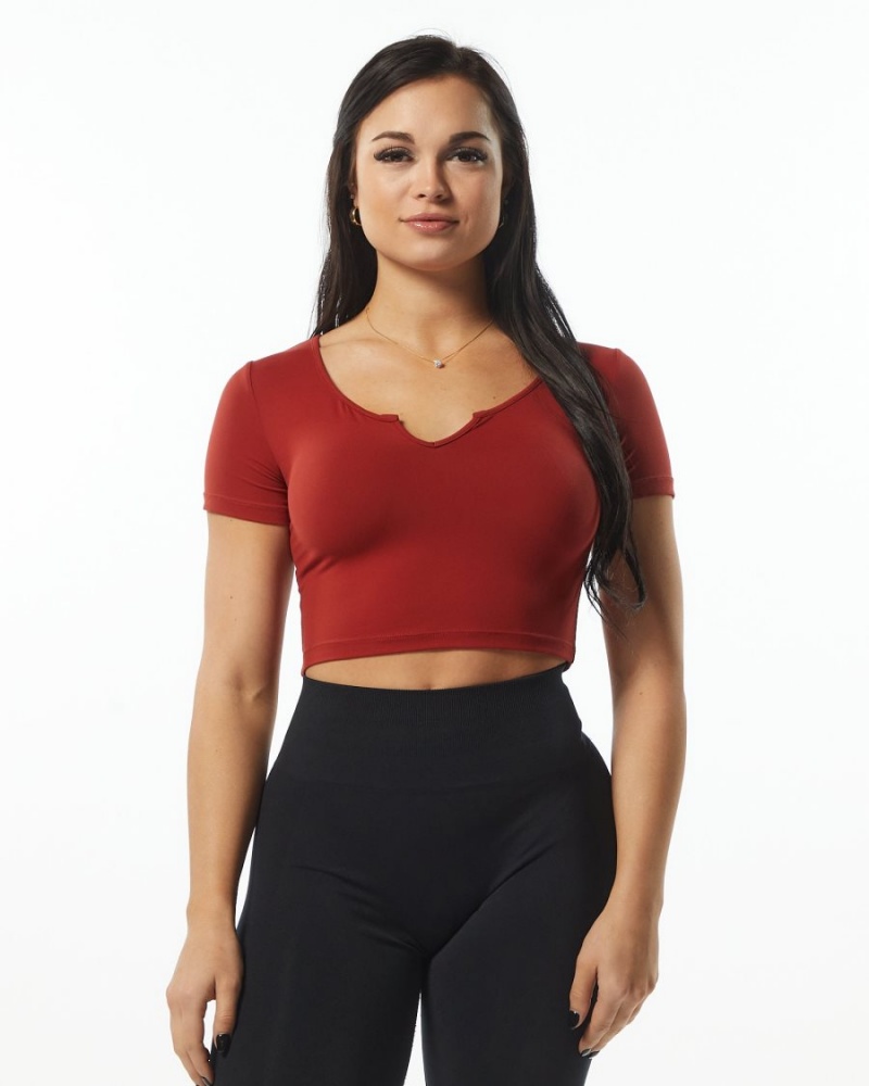 Women's Alphalete Ultrasoft Pinnacle Tee Shirts Cherry | 0589-HRCKV