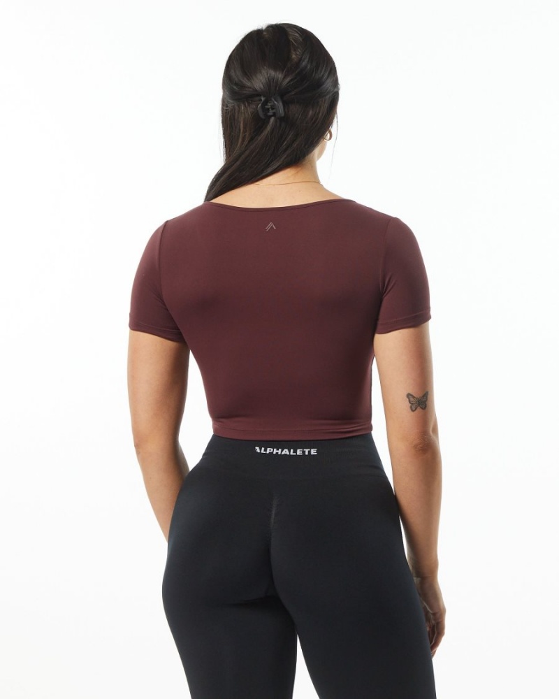 Women's Alphalete Ultrasoft Pinnacle Tee Shirts Wine | 3895-CEQAB