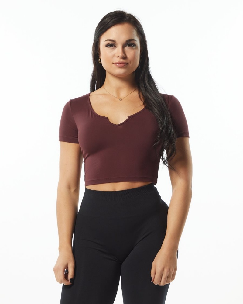 Women's Alphalete Ultrasoft Pinnacle Tee Shirts Wine | 3895-CEQAB