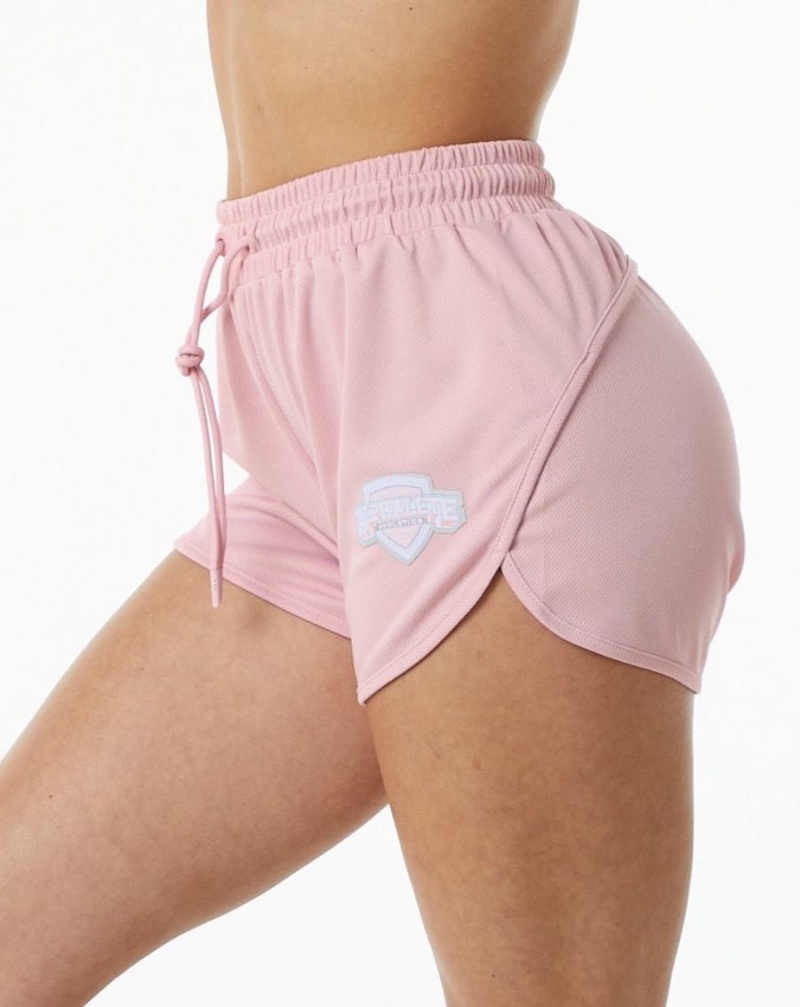 Women\'s Alphalete Varsity Short 3.25" Shorts Pink | 2341-RGEIB