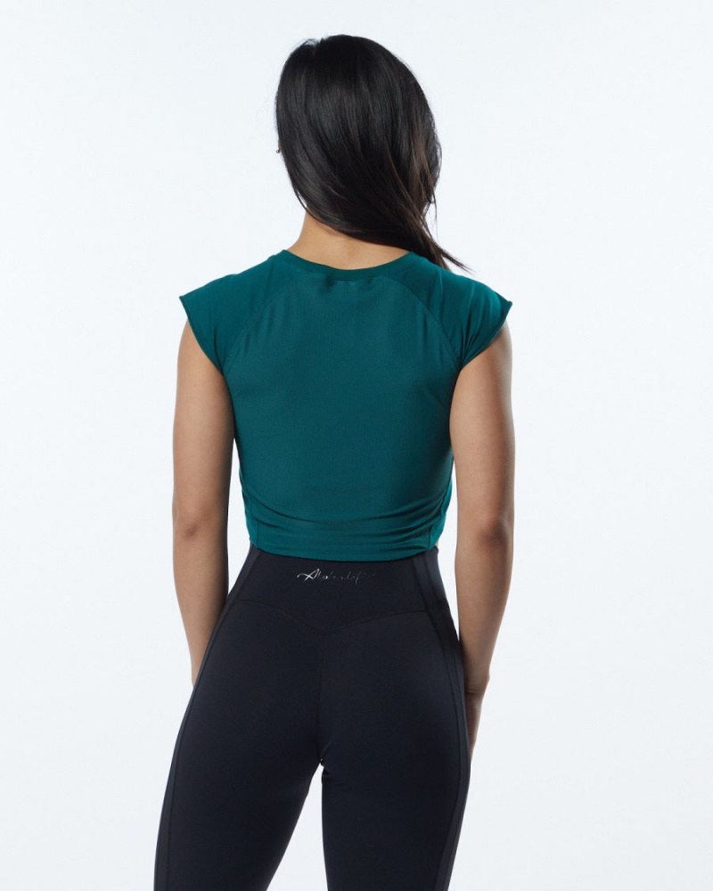 Women's Alphalete Velocity Crop Tee Shirts Velvet Teal | 6397-XQSWU