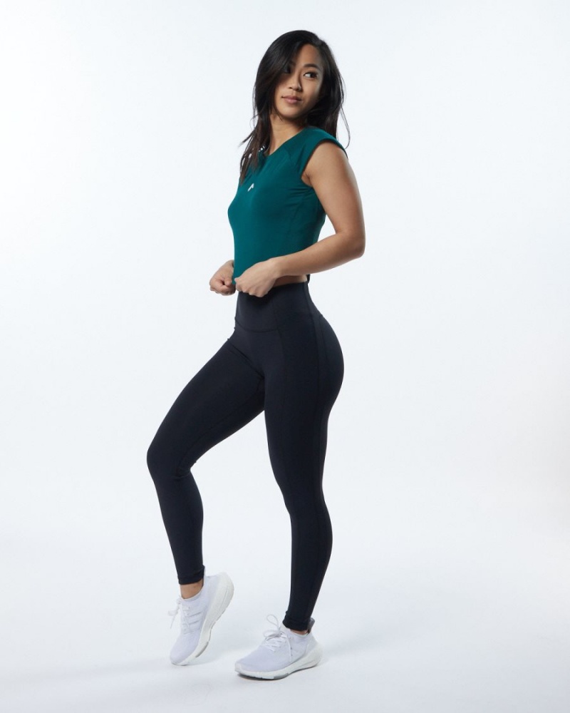 Women's Alphalete Velocity Crop Tee Shirts Velvet Teal | 6397-XQSWU