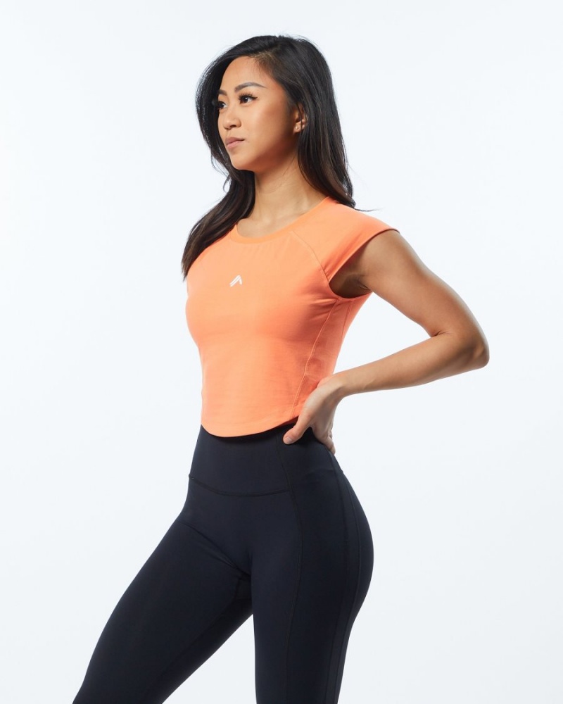 Women's Alphalete Velocity Crop Tee Shirts Electric Peach | 5239-ZMRAP