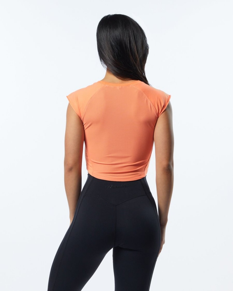 Women's Alphalete Velocity Crop Tee Shirts Electric Peach | 5239-ZMRAP