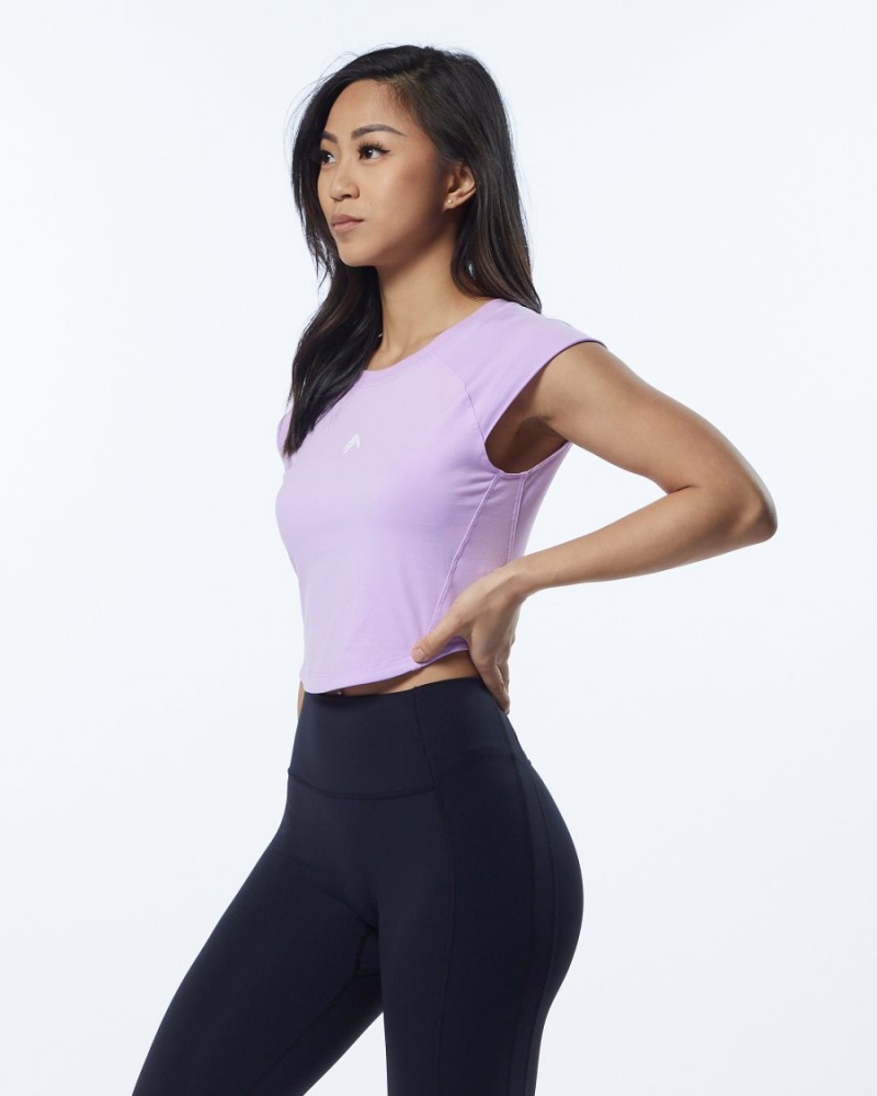 Women's Alphalete Velocity Crop Tee Shirts Static Lavender | 3714-JTQKX