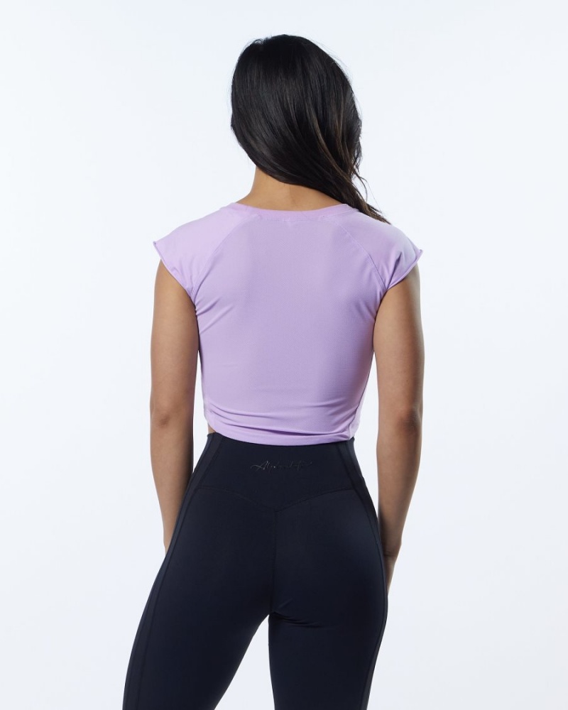 Women's Alphalete Velocity Crop Tee Shirts Static Lavender | 3714-JTQKX