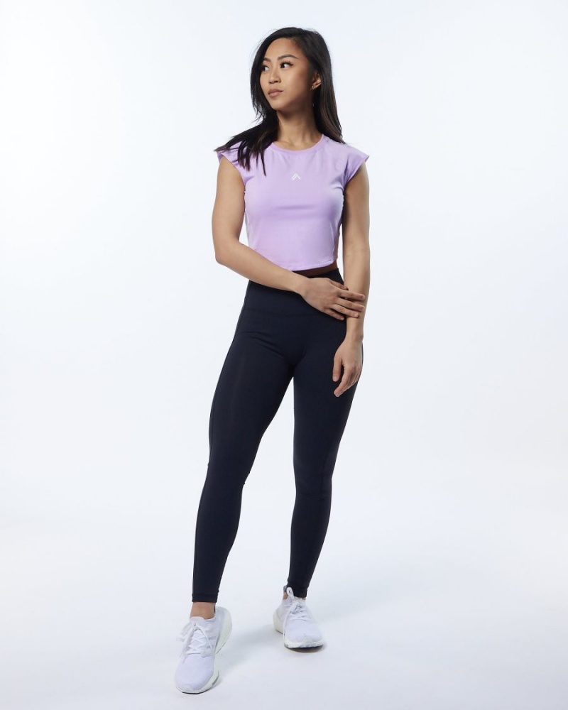 Women's Alphalete Velocity Crop Tee Shirts Static Lavender | 3714-JTQKX