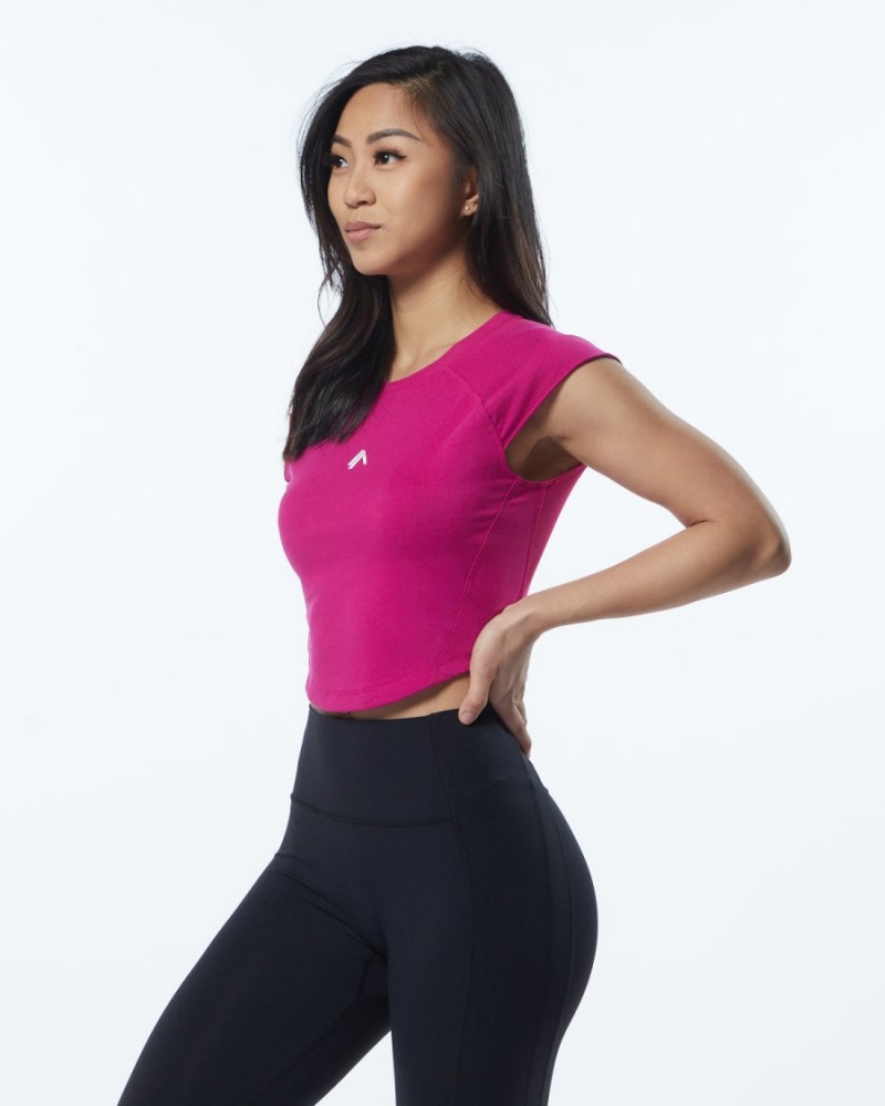 Women's Alphalete Velocity Crop Tee Shirts Arcade Pink | 1527-PHELF